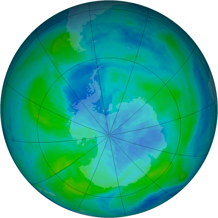 Antarctic ozone map for 16 March 2004